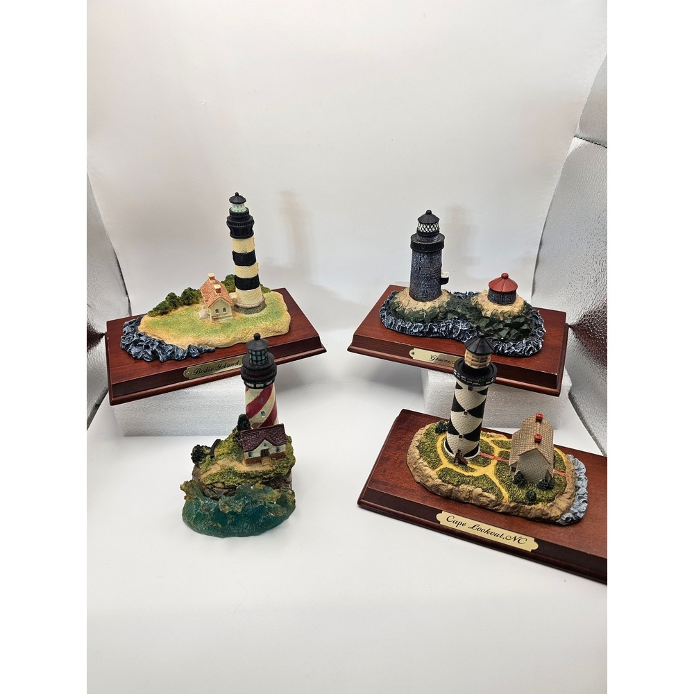Lot of 4 Lighthouse Figurines Cape Lookout Bodie Island Graves NC Nautical Decor